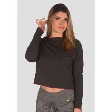 Imagem de Blusa Cropped St Madame feminina Manga Longa de Moletim Cinza com detalhes em Rosa-Feminino