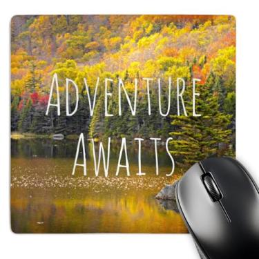 Imagem de Mouse pad com acabamento fosco em 3D Rose"Adventure AwaitsLife inspiradoras palavras motivacionais fodsAutumn Forest Lake PhotographyQuotation" - 20,32 x 20,32 cm - mp_151389_1