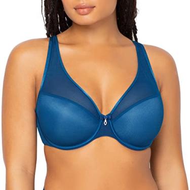 Imagem de Curvy Couture Sutiã feminino sexy de malha transparente plus size, Safira azul, 40H