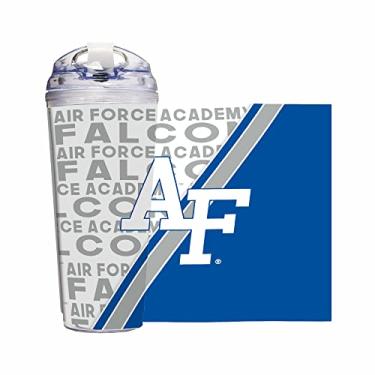 Imagem de Rico Industries Copo de acrílico padrão NCAA Air Force Academy Falcons de 680 g com tampa articulada, copo de parede dupla oficialmente licenciado com canudo