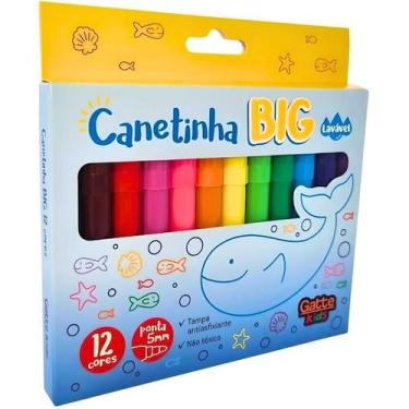 Imagem de Caneta Hidrográfica Jumbo Big 12 Cores Lavável Make+