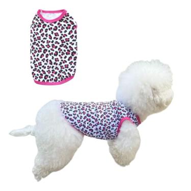 Imagem de BBEART® Roupas para animais de estimação, camiseta com estampa de leopardo, colete de algodão para filhotes, roupas de primavera e verão, respiráveis sem mangas, arnês para cães pequenos (P, vermelho rosa)