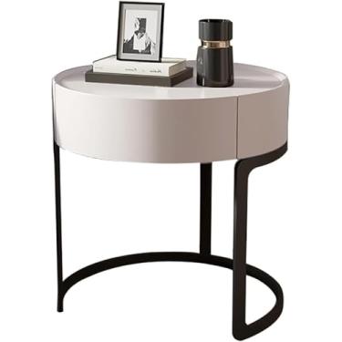 Imagem de Mesa de cabeceira de madeira maciça redonda moderna e minimalista italiana com gavetas de armazenamento, mini mesa de cabeceira de sofá cinza/mesa de centro de madeira moderna - mesa de cabe