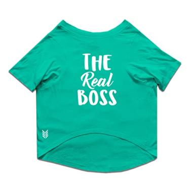 Imagem de Ruse - Camiseta básica de verão para cães The Real Boss estampada animais de estimação gola redonda meia manga/vestuário/roupas/camisetas presente para cães (verde-aqua) PP