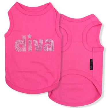 Imagem de Parisian Pet Camiseta para cachorro com bordado "Diva" - Roupas respiráveis para cães - Colete sem mangas para animais de estimação - lavável na máquina camiseta rosa para cães grandes 3GG