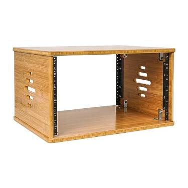 Imagem de Sound Town Rack de equipamento de estúdio de bambu carbonizado sólido 6U DIY com 36 cm de profundidade, ventilação para sala de gravação, áudio profissional PA/DJ, áudio doméstico (STBR-6U)