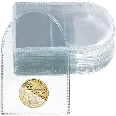 Imagem de 50 peças de bolso único porta-moedas colecionador individual de plástico transparente porta-moedas pequeno bolsa de moedas de plástico protetor de moeda único para moedas joias armazenamento de itens pequenos (redondo, 6 cm)