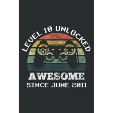 Imagem de Level 10 Unlocked Awesome Since June 2011 10Th Birthday Art: HEARTS JOURNAL: 6" x 9", 110 Pages, Lined Journal & Diary for Writing & Notes for Girls and Women, Memo Diary Subject Notebooks Planner.