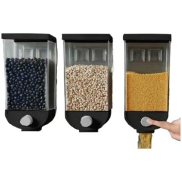 Imagem de Kit com 2 Dispenser Porta Cereais de1,5 Litros Pote Com Fixação em Parede Sem Furos Recipiente Suspenso(PRETO)