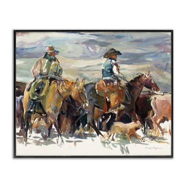 Imagem de Stupell Industries The Roundup Western Painting Framed Giclee Wall Art Design por Marilyn Borglum, moldura preta, 76 x 61 cm