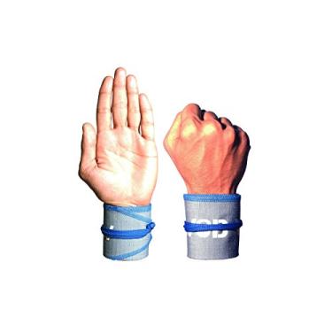Imagem de WOD Wear Envoltórios de pulso para levantamento de peso, treinamento de força, musculação, treinamento cruzado, halterofilismo olímpico, suporte de ioga - tamanho único (ponto cinza/azul)