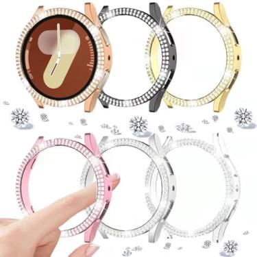 Imagem de DEALELE [Pacote com 6 capas compatíveis com Samsung Galaxy Watch 7 de 40 mm, capa protetora de PC com diamante de duas fileiras brilhantes, 40 mm, preto + prata + ouro rosa + luz das estrelas