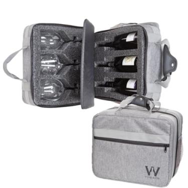 Imagem de Mala para Vinho de Mão Pequena Para Transporte de Garrafas Vinho e Taças Com Espuma Protetora Anti Shock Wine & Companhia (3 Garrafas e 3 Taças, Cinza)