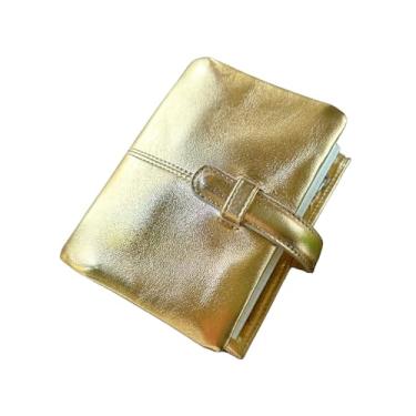 Imagem de Burxxong A7 Caderno organizador de couro de pele de cordeiro genuíno, caderno de tamanho de bolso com fichário de 25 mm (ouro brilhante)