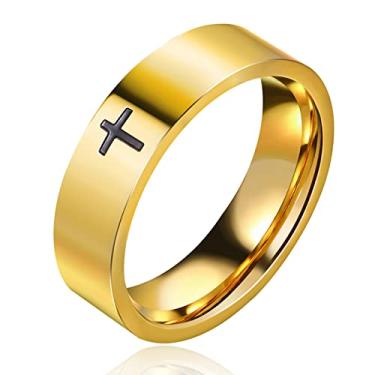 Imagem de Anéis de cruz para homens, anéis masculinos banhados a ouro 18 quilates de aço inoxidável prata Lord Prayer Jesus Christian Black Pinky, tamanho do anel 5 a 13, Aço inoxidável, Sem pedra preciosa