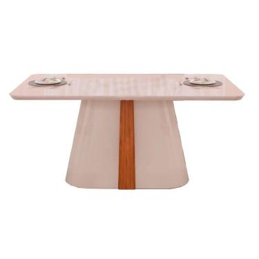 Imagem de Mesa Para Cozinha Ryze Com Tampo Madeirado Vidro Curvo 180x100cm Off White Freijó Off W...