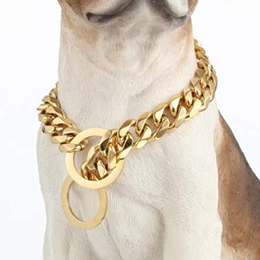 Imagem de (O Clasp, 60cm Collar) - W & W Lifetime Custom Ultra Strong 19MM 14K Gold Plated Slip Chain Dog Collar - for Pit Bull Mastiff Bulldog Big Breeds