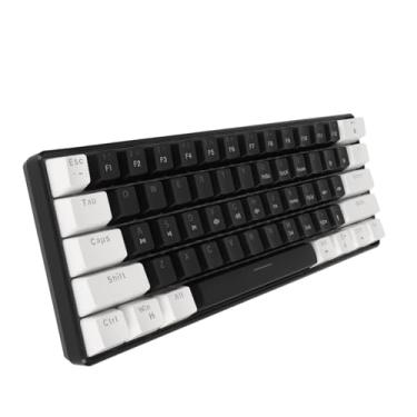 Imagem de Sxhlseller Teclado mecânico de 61 teclas Blue Switch com efeito de iluminação legal, design, tamanho compacto, compatível com Windows, OS X, (branco preto)