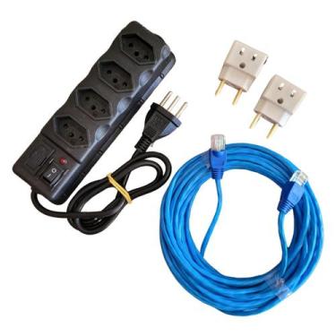 Imagem de Kit filtro linha 4 tomadas cabo rede 10 m 2 adaptadores - HAUSDEKOR