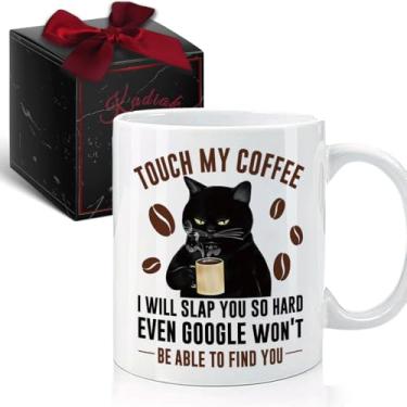 Imagem de Caneca Touch My Coffee, I'll Slap You So Hard 325 ml, Caneca de café engraçada de gato preto presentes para amantes de gatos, caneca de café para amantes de gatos, presentes engraçados de gato para