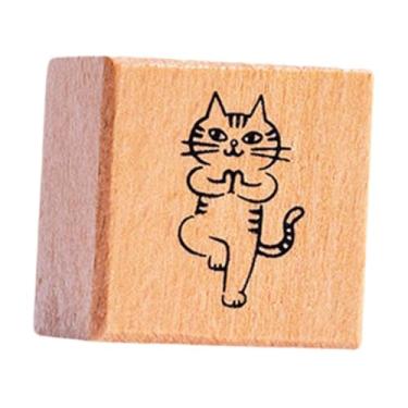 Imagem de UGPLM Carimbo de gato para crianças carimbo de borracha de 1,2 polegada em madeira de madeira, Ioga