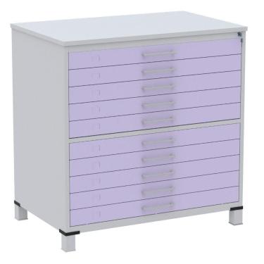 Imagem de Mapoteca 10 Gavetas Pandin 120 Cm (larg) Inmetro Tampo Mdp Cinza Estrutura Aço Cinza Gavetas Lilás