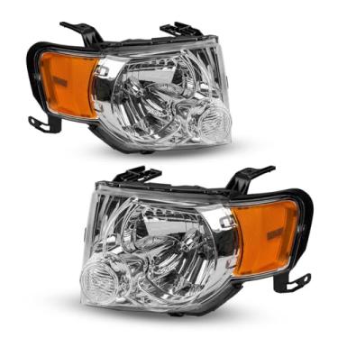 Imagem de Torchbeam Conjunto de faróis para Escape 2008-2012 capa de farol de substituição cromada refletor âmbar par de faróis de lente transparente