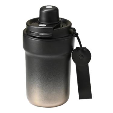 Imagem de Xícara de café moderna de aço inoxidável de camada dupla isolada a vácuo – 400 ml (corda) e 480 ml (cabo) | Caneca de bebida portátil elegante para bebidas quentes e frias (preta, 400 ml)