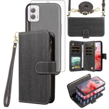 Imagem de Asuwish Capa de celular para Motorola Moto G Power 5G 2024 com zíper carteira magnética destacável com protetor de tela de vidro temperado, alça transversal, suporte de cartão retrô G5 mulheres