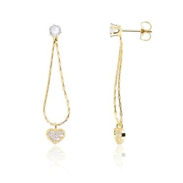 Imagem de Brincos de pingente de gota de coração CZ para mulheres, brincos de corrente de corda em forma de lágrima, de aço inoxidável, joias de casamento, presentes [HER-DR], 1 1/2 inch, Zircônia cúbica