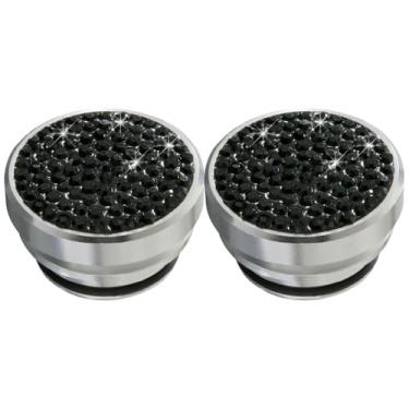 Imagem de Capa de plugue de isqueiro de carro com strass diamante brilhante 2 peças, capa de botão de plugue de isqueiro automotivo de cristal, capa universal à prova de poeira (preto)