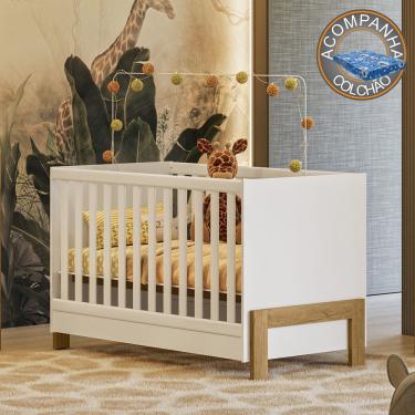 Imagem de Berço Mini Cama Fantasia 4300 Qmovi Branco Acetinado + Colchão Ortobom