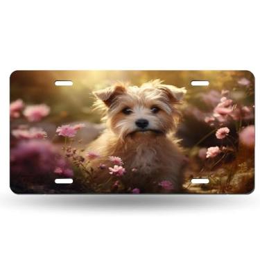 Imagem de Capa para placa de carro com pintura de flor de cachorro Cocker Spaniel inglês - etiqueta artística de carro, à prova de ferrugem, design exclusivo - 15 x 30 cm