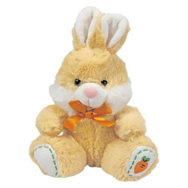 Imagem de Coelho De Pelúcia Com Lacinho Cenoura  No Pé 23cms - Marrom - Fizzy