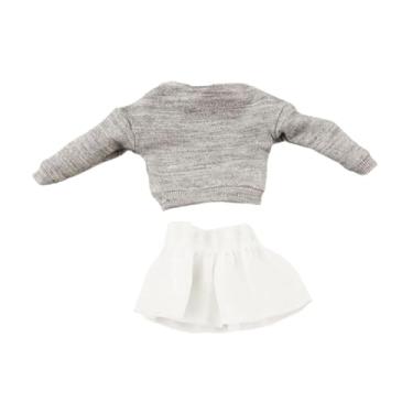 Imagem de EHJRE 1/12 Pullover de manga longa e saia de roupas de moletom para o ombro para figuras de ação feminina de 6 polegadas , Top Cinza
