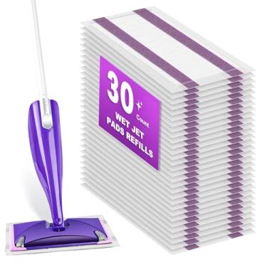 Imagem de Refil de 30 unidades de almofadas de jato úmido para esfregão Swiffer Wet Jat, Almofadas de limpeza de esfregão a jato molhado descartáveis multisuperfícies para limpeza de piso, molécula de água de