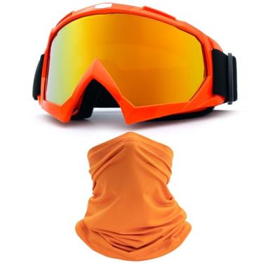 Imagem de immoono Óculos de Motocicleta Dirt Bike ATV Off-Road Riding Motocross Óculos com Polaina de Pescoço Capa Facial para Mulheres Meninas Homens, Armação Laranja, Lentes Amarelas Coloridas