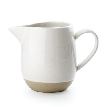 Imagem de famiware Creme Milkyway de 368 g com alça, jarro de cerâmica para café/leite/molho/porção/salada, jarro de bordo/xarope, copo de espumador de leite, seguro para micro-ondas e lava-louças, branco