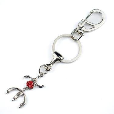 Imagem de Chaveiro Pomba Gira Tridente Níquel Rosa 13 cm Metal - Lua Mística - 1