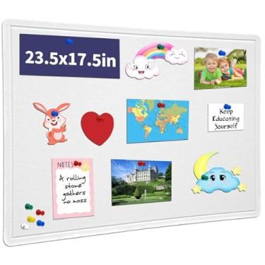 Imagem de Quadro de avisos - Quadro decorativo de feltro de 59,7 x 44,5 cm - Quadro de cortiça alternativo para parede - Quadro de oração autoadesivo dobrável com 20 pinos - branco quente