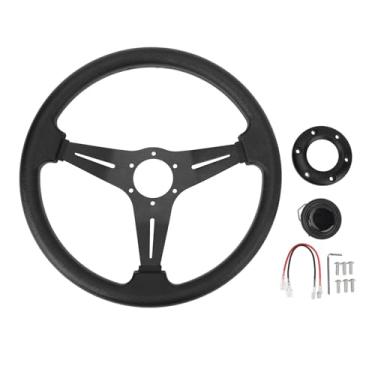Imagem de Velas de Direção Universal, Volante de Carro de Carro de Corrida PU de Couro 14in, Desgaste Superior, Aderência Confortável (Preto)