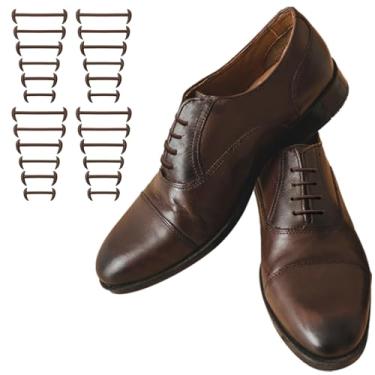 Imagem de Wavwavw 2 pares de cadarços elásticos sem laço para homens cadarços de silicone âncora sapato social sem laço para adultos, Café