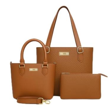 Imagem de Kit 2 Bolsas Grande + Media Com Transversal + Carteira Willibags (Caramelo)