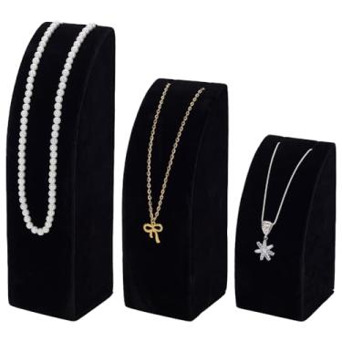 Imagem de FINGERINSPIRE 3 peças de suporte de exibição de colar de veludo (5,65/7,68/24,5 cm) organizador de joias preto para vender pingente de corrente para exibição em casa ou loja