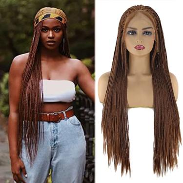 Imagem de BTWTRY Peruca de cabelo sintético trançado de cor marrom escuro para mulheres negras, fibra resistente ao calor, #30, micro trançado, cabelo afro-americano (61 cm, 30)