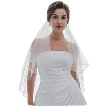 Imagem de Véu de noiva SAMKY 2T 2 camadas prata com contas e corneta, Branco, Elbow Length 30"