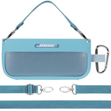 Imagem de Lebakort Capa de silicone compatível com alto-falante Bose SoundLink Flex Bluetooth sem fio portátil (capa azul pedra)