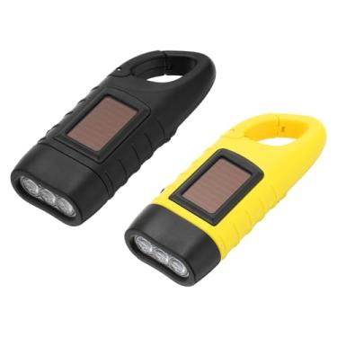 Imagem de PATIKIL Lanterna de manivela movida a energia solar, 2 peças de lanterna de LED recarregável para emergências, carregamento de energia solar para acampamento, caminhada, esportes ao ar livre, amarelo