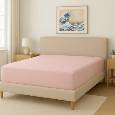 Imagem de Lençol King Avulso com Elástico 300 Fios 100% Algodão Egípcio – Toque Macio e Frescor Natural (Rosa)