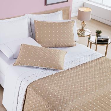 Imagem de Kit Cobre Leito Colcha Meggy Poá Queen Dupla Face Micropercal 200 Fios 3 Peças - Cáqui